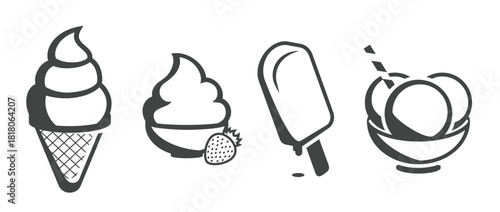 ice cream icons set black on a white background