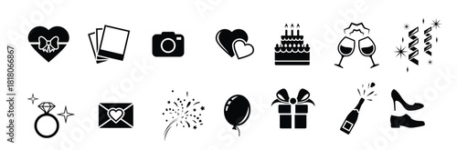 wedding icons set black on a white background 