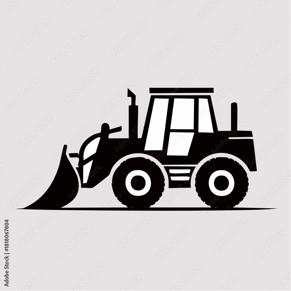 Naklejka premium Bulldozer silhouette icon, heavy construction machinery vector illustration, front loader equipment graphic