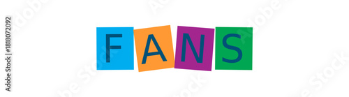 The word fans in colorful blocks isolated on transparent background