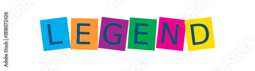 The word legend in colorful blocks isolated on transparent background