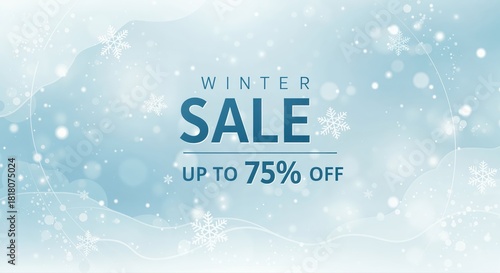 Winter Sale Advertisement: Festive winter sale banner with snowflake patterns and promotional discount offers, promoting festive shopping experiences. 