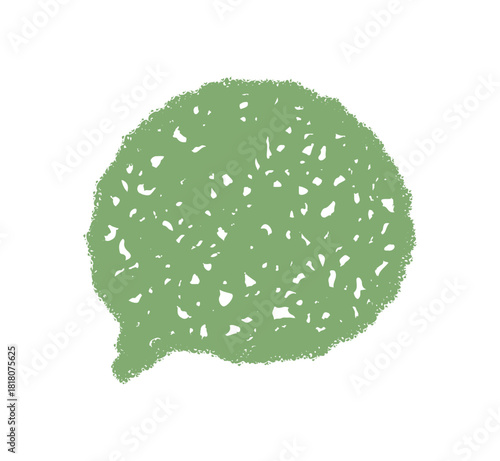Round green speech bubble in crayon scribble style. Organic chat icon as message and quote element, with informal conversation and talk motif, perfect for dialogue or abstract communication