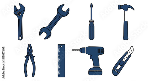 Illustration of hand tools for construction and home improvement