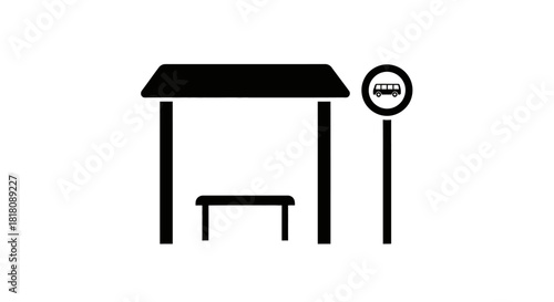 Bus stop icon with bench and sign