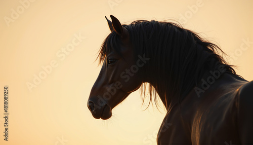 Silhouette of a horse at sunrise – Japanese zodiac “Horse” New Year image
