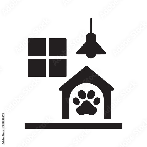 Cozy pet home scene with paw print design window and lamp illustration minimal style design concept
