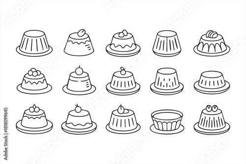 Minimalist flan and pudding illustrations for cafe, restaurant, and food design