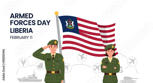 Liberia Armed Forces Day February 11th Celebration with Military Personnel and Flag
