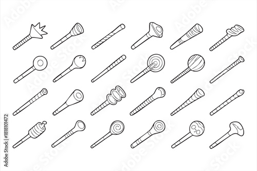 Sports whistle icon set for referees, coaches, and athletics design
