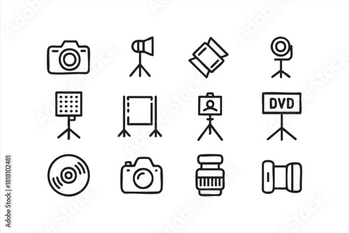 Creative Studio Equipment Outline Icons for Photographers