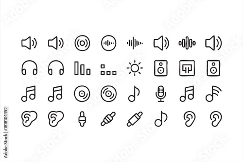 Clean music and audio equipment icons for entertainment and studio graphics