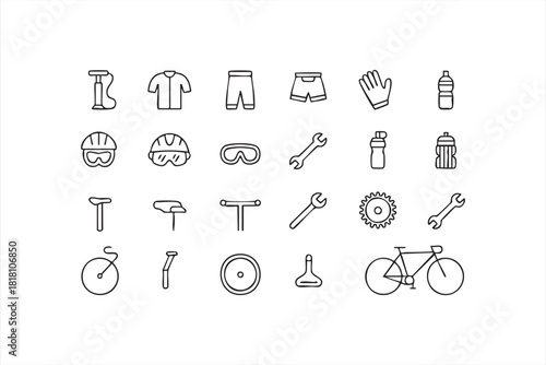 Clean vector bicycle accessory illustrations for repair kits and fitness content