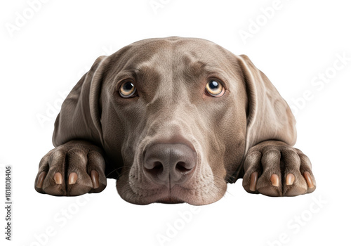 Close up portrait of a sad weimaraner dog with soulful eyes