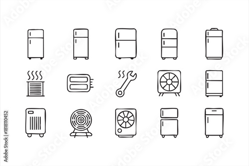 Vector pack of home electronics for climate control and appliance repair