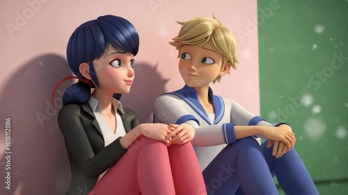 Marinette and adrien share a tender moment in miraculous ladybug, their eyes locked in a heartfelt gaze