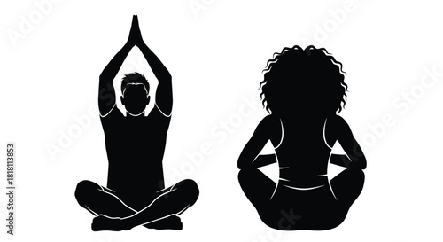 Yoga poses silhouettes meditation wellness exercise fitness health
