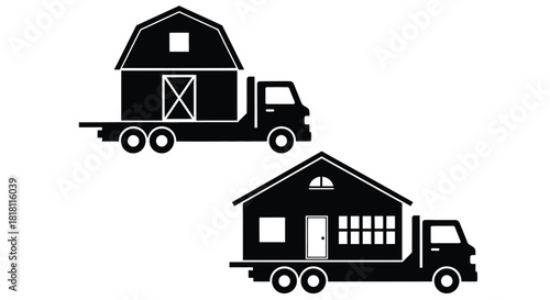 Moving house and barn transport services vector illustration icon