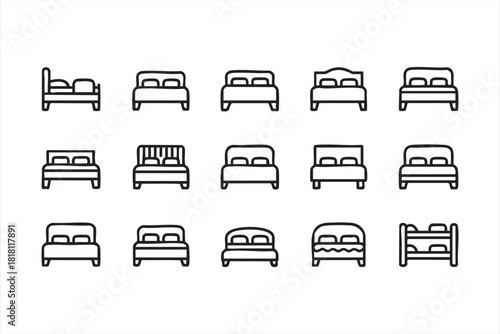 Outline bed frame icon pack for home decor, catalogs, and furniture branding