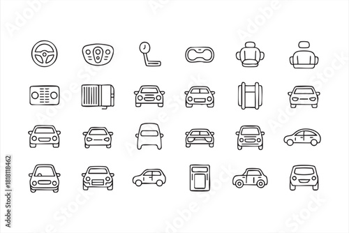 Transport and driving line art icons for mobility apps and digital design