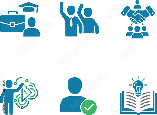 Career path & professional development icons. skills, knowledge, growth, networking, experience