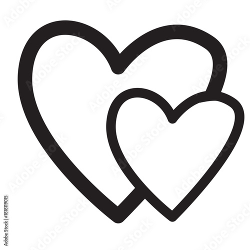Two overlapping hearts outline icon, ideal for love themes, Valentine’s Day, or illustrating connection, romance, and affection.