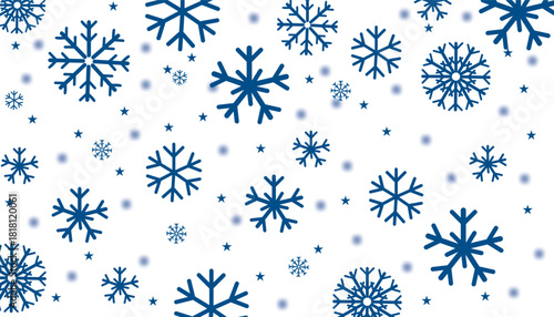 Blue snowflake pattern on a clean white background. Soft glowing dots and delicate winter shapes create a bright seasonal design.