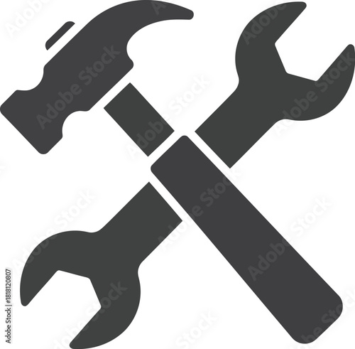 Crossed hammer and wrench tools vector icon symbol for repair construction industry and manual labor vector