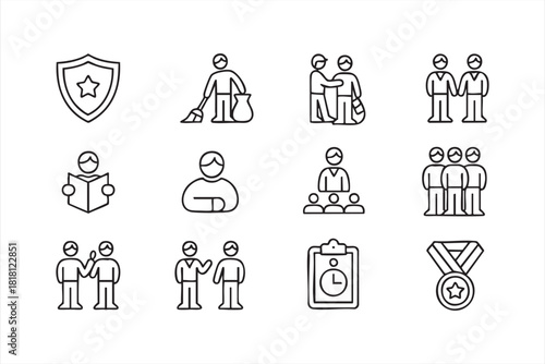 Social support and volunteer symbol set for community programs and group engagement