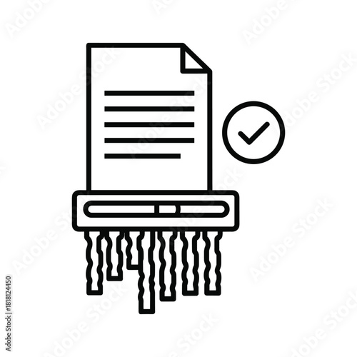 Document shredding process icon with a checkmark indicating secure destruction