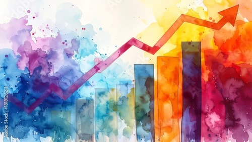 Abstract Watercolor Visualization of Business Growth and Financial Metrics