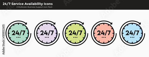 24/7 Customer Service Icons – Multicolor Business Support Vector Set.