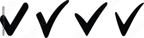 Check mark icon set, black and blue symbols, approval graphic, verification design, task completion illustration elements
