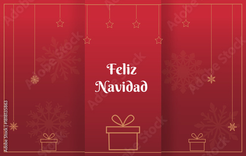 Feliz Navidad rojo dorado regalo estrella nieve apaisado