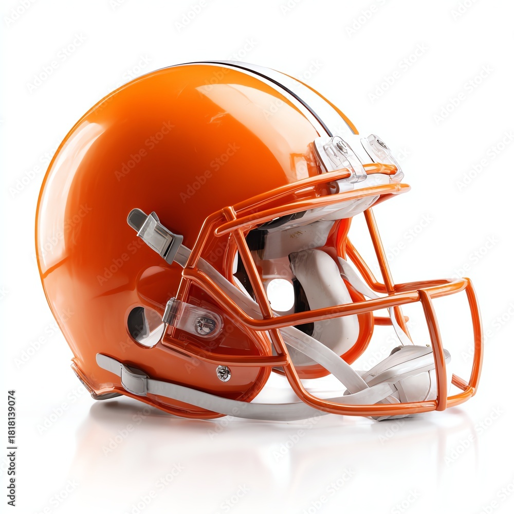Fototapeta premium A vibrant orange football helmet showcasing modern design and safety features.