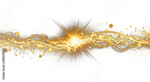 Gold shine wave spark light dust particles background black design texture glow bright elegant luxury magic celebration holiday flickering beam radiant sparkling overlay with luminous golden light.