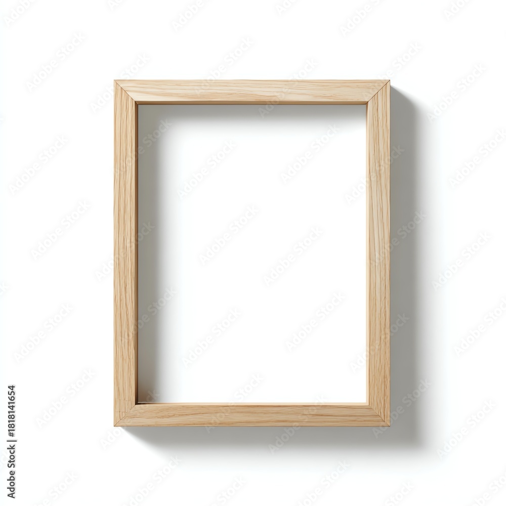 Fototapeta premium A minimalist wooden photo frame, empty and ready for your artwork or photography.