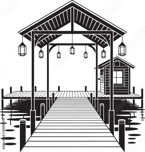 Pier Pavilion Illustration With Lanterns For Seaside Vector Art And Design Project