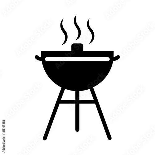 Outdoor Barbecue Grill Icon Summer Cooking Vector on White.