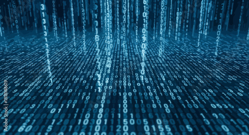 Digital Rain Binary Code Background for Technology and Data Concepts