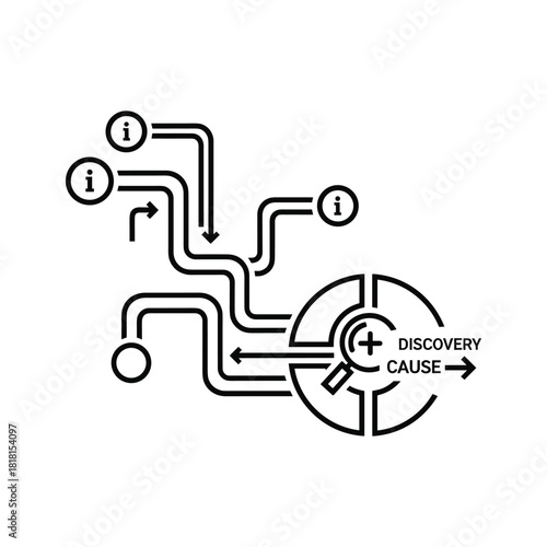 Flowchart icon illustrating information discovery and root cause analysis process