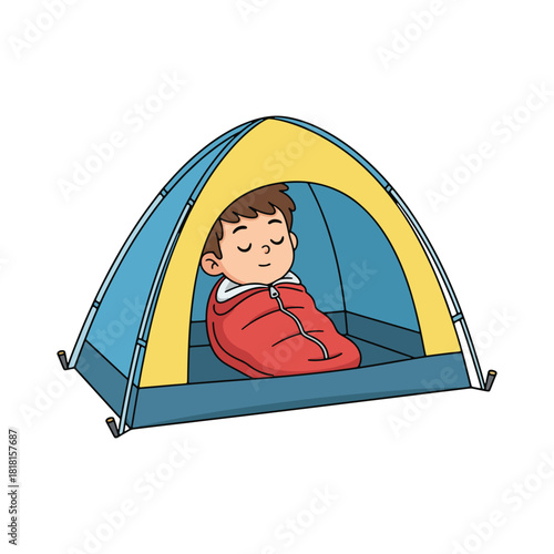 Cartoon Illustration of a Sleeping Person Inside Tent.