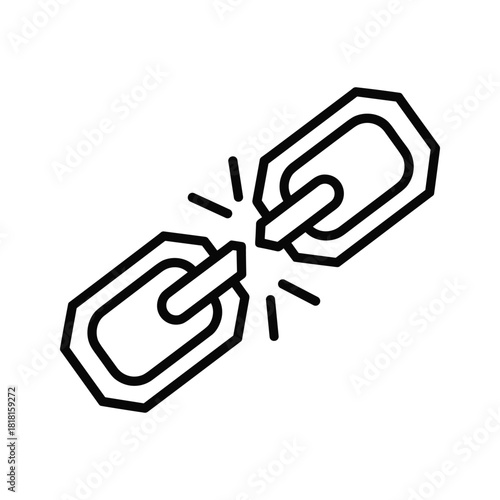 Broken chain link icon representing disconnection or lost connection isolated on