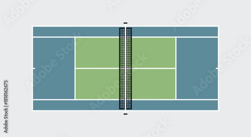 Detailed tennis court illustration offering strategic perspective for sports marketing and advertising material with vibrant green surface and blue borders