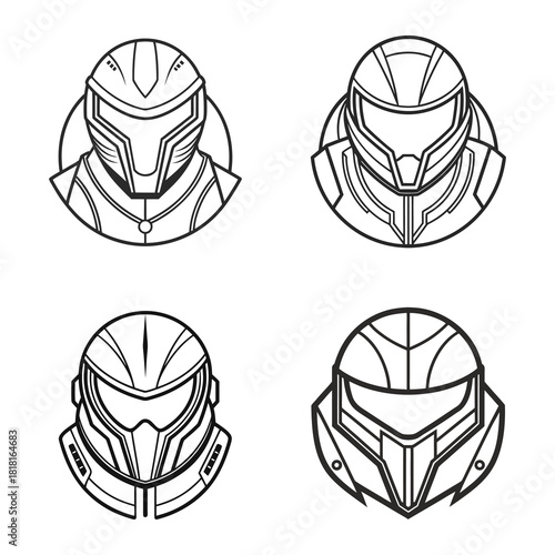 Futuristic Sci-Fi Helmet Line Art Collection
