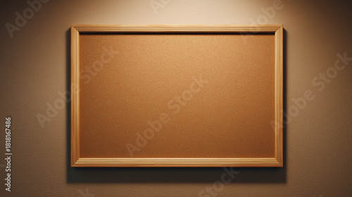empty cork board mounted on a wall, no papers, no pins, clean and minimal, warm cinematic lighting