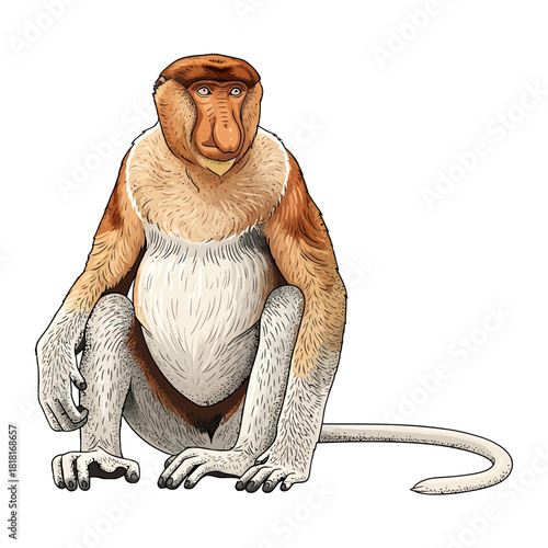 Illustration of a male proboscis monkey with a large nose