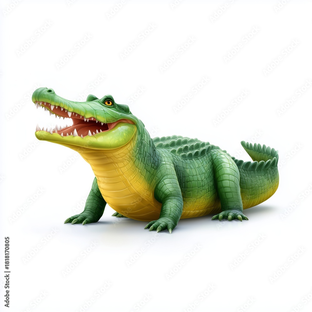 Fototapeta premium Crocodile toy play scene studio photograph white background close-up realistic animal model