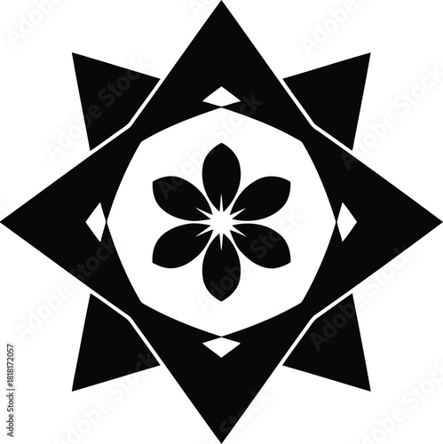 Abstract geometric starburst flower symbol icon vintage grunge texture design element vector