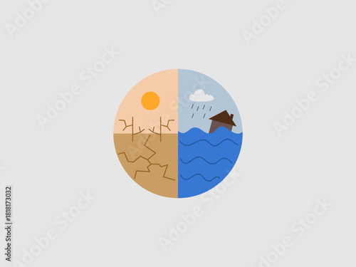 A circle divided into two halves, one showing cracked